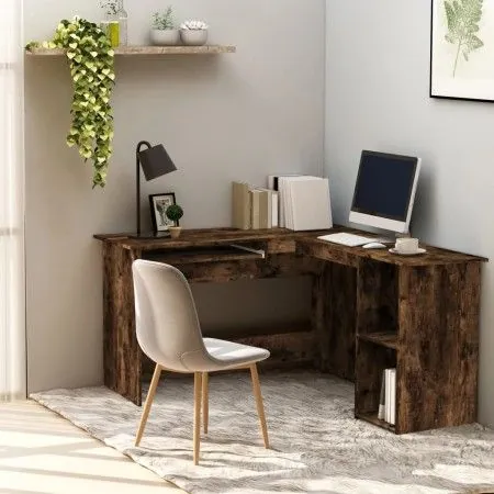Escritorio esquina madera contrachapada roble humo 120x140x75cm de vidaXL, Escritorios - Ref: Foro24-815384, Precio: 89,89 €,...