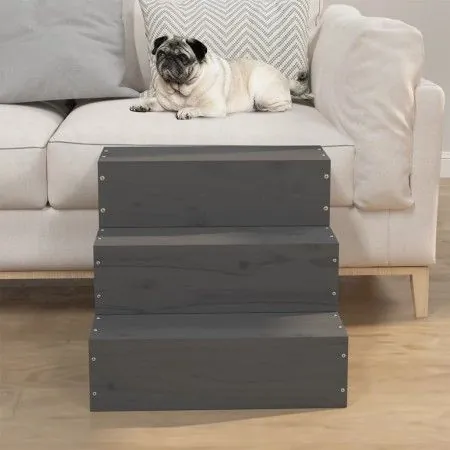 Escalera para mascotas madera maciza de pino gris 40x37,5x35 cm de vidaXL, Escalones y rampas para mascotas - Ref: Foro24-822...