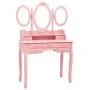 Tocador con taburete y espejo triple plegable rosa de vidaXL, Tocadores para dormitorios - Ref: Foro24-289327, Precio: 172,58...