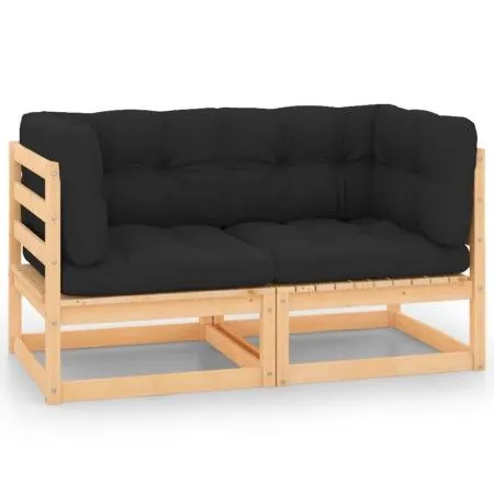 Reposapiés de jardín con cojines 2 uds madera maciza de pino de vidaXL, Sofás de exterior - Ref: Foro24-3083726, Precio: 143,...