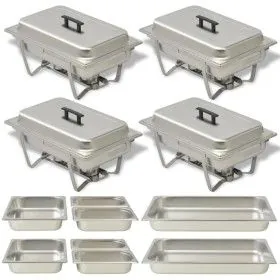 Set calentador de comida para buffet 4 piezas acero inoxidable de vidaXL, Escalfadores - Ref: Foro24-50530, Precio: 229,08 €,...