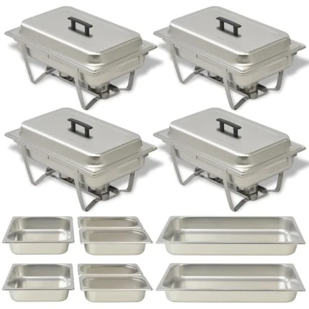 Set calentador de comida para buffet 4 piezas acero inoxidable de vidaXL, Escalfadores - Ref: Foro24-50530, Precio: 229,08 €,...