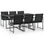 Set comedor de jardín 7 piezas y cojines ratán sintético negro de vidaXL, Conjuntos de jardín - Ref: Foro24-44444, Precio: 50...