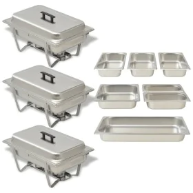 Set calentador de comida para buffet 3 piezas acero inoxidable de vidaXL, Escalfadores - Ref: Foro24-50529, Precio: 171,93 €,...