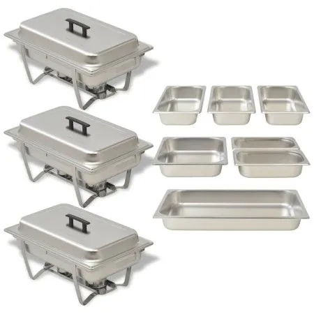 Set calentador de comida para buffet 3 piezas acero inoxidable de vidaXL, Escalfadores - Ref: Foro24-50529, Precio: 171,93 €,...