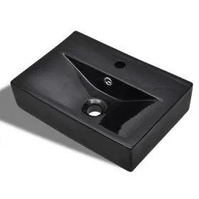 Lavabo rectangular de cerámica hueco de grifo/desagüe negro de vidaXL, Lavabos - Ref: Foro24-141933, Precio: 71,45 €, Descuen...