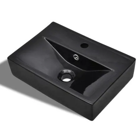 Lavabo rectangular de cerámica hueco de grifo/desagüe negro de vidaXL, Lavabos - Ref: Foro24-141933, Precio: 71,45 €, Descuen...