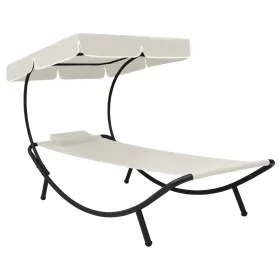 Tumbona de exterior con dosel y almohada blanco crema de vidaXL, Tumbonas - Ref: Foro24-48077, Precio: 90,64 €, Descuento: %
