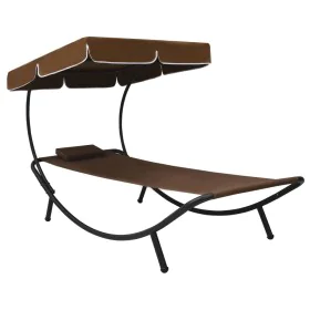 Tumbona de exterior con dosel y almohada marrón de vidaXL, Tumbonas - Ref: Foro24-48078, Precio: 85,95 €, Descuento: %