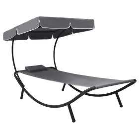 Outdoor lounge chair with canopy and gray pillow by vidaXL, Loungers - Ref: Foro24-48079, Price: 86,21 €, Discount: %