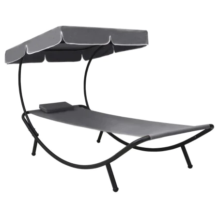 Tumbona de exterior con dosel y almohada gris de vidaXL, Tumbonas - Ref: Foro24-48079, Precio: 86,21 €, Descuento: %