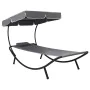 Tumbona de exterior con dosel y almohada gris de vidaXL, Tumbonas - Ref: Foro24-48079, Precio: 86,21 €, Descuento: %