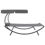 Tumbona de exterior con dosel y almohada gris de vidaXL, Tumbonas - Ref: Foro24-48079, Precio: 86,21 €, Descuento: %