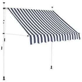 Toldo manual retráctil 150 cm azul y blanco a rayas de vidaXL, Toldos - Ref: Foro24-43219, Precio: 63,27 €, Descuento: %