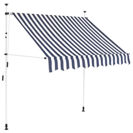 Toldo manual retráctil 150 cm azul y blanco a rayas de vidaXL, Toldos - Ref: Foro24-43219, Precio: 63,27 €, Descuento: %