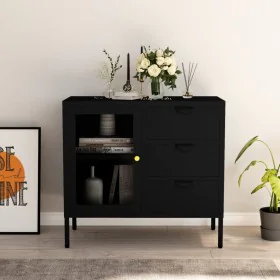 Aparador de acero y vidrio templado negro 75x35x70 cm de vidaXL, Aparadores - Ref: Foro24-336073, Precio: 166,56 €, Descuento: %