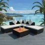 Set muebles de jardín 6 piezas y cojines ratán sintético negro de vidaXL, Conjuntos de jardín - Ref: Foro24-42755, Precio: 54...