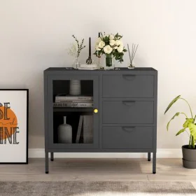 Aparador de acero y vidrio templado antracita 75x35x70 cm de vidaXL, Aparadores - Ref: Foro24-336075, Precio: 166,01 €, Descu...