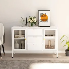 Aparador de acero y vidrio templado blanco 105x35x70 cm de vidaXL, Aparadores - Ref: Foro24-336077, Precio: 203,30 €, Descuen...