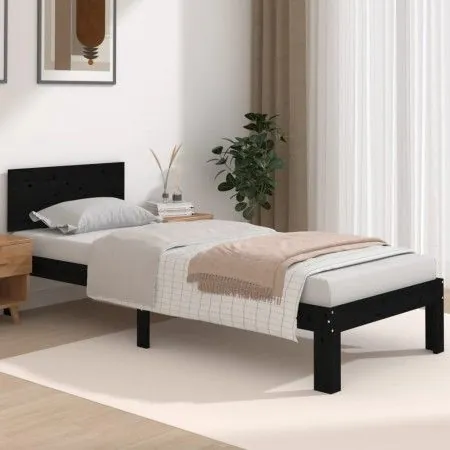 Estructura de cama madera maciza individual negra 75x190 cm de vidaXL, Camas y somieres - Ref: Foro24-810459, Precio: 117,41 ...