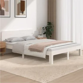 White solid wood bed frame 135x190 cm by vidaXL, Beds and slatted bases - Ref: Foro24-810471, Price: 130,89 €, Discount: %