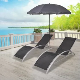 Tumbonas con sombrilla aluminio negro de vidaXL, Tumbonas - Ref: Foro24-42161, Precio: 181,02 €, Descuento: %