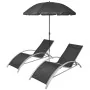 Tumbonas con sombrilla aluminio negro de vidaXL, Tumbonas - Ref: Foro24-42161, Precio: 181,02 €, Descuento: %