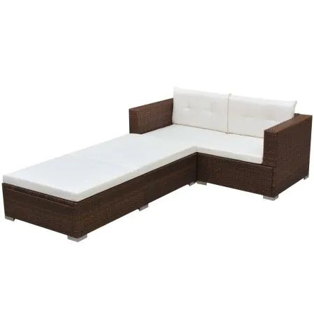 Set muebles de jardín 3 piezas y cojines ratán sintético marrón de vidaXL, Conjuntos de jardín - Ref: Foro24-42747, Precio: 3...