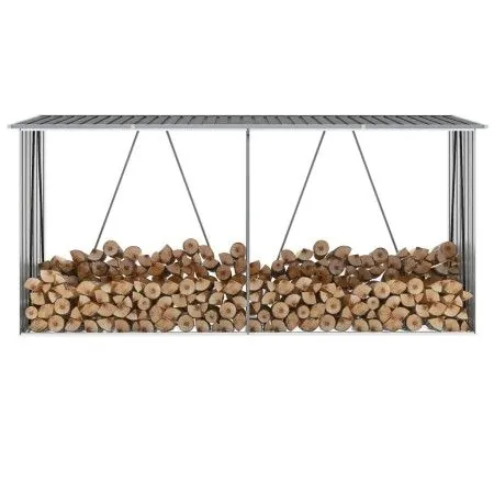 Casetilla para leña acero galvanizado gris 330x84x152 cm de vidaXL, Accesorios para bolsas y soportes de leña - Ref: Foro24-4...