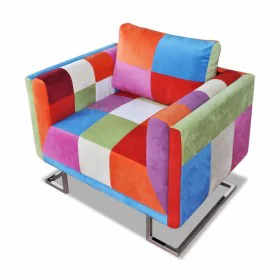 Stoff-Patchwork-Würfelsessel mit Chrombeinen von vidaXL, Sessel - Ref: Foro24-240895, Preis: 279,41 €, Rabatt: %