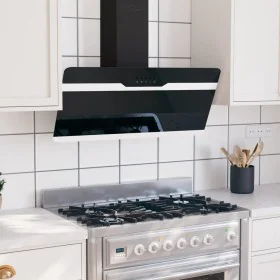 Campana extractora pared acero y vidrio templado negro 90 cm de vidaXL, Extractores - Ref: Foro24-51669, Precio: 166,15 €, De...