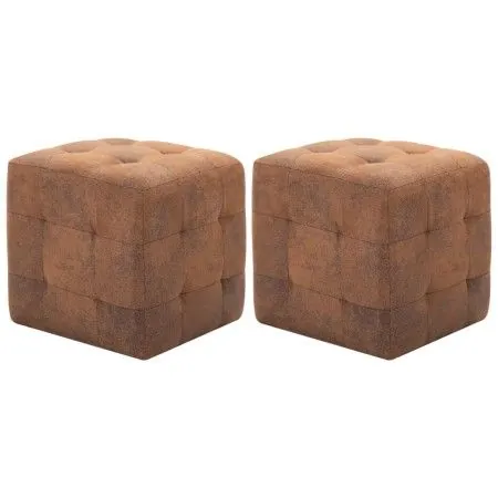 Puf 2 unidades piel de ante artificial marrón 30x30x30 cm de vidaXL, Otomanas - Ref: Foro24-278382, Precio: 96,23 €, Descuent...