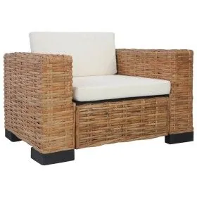 Sillón con cojines ratán natural de vidaXL, Sillones - Ref: Foro24-283081, Precio: 326,51 €, Descuento: %