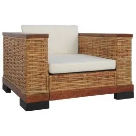 Sillón con cojines ratán natural marrón de vidaXL, Sillones - Ref: Foro24-283078, Precio: 321,56 €, Descuento: %