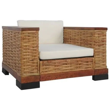 Sillón con cojines ratán natural marrón de vidaXL, Sillones - Ref: Foro24-283078, Precio: 321,56 €, Descuento: %