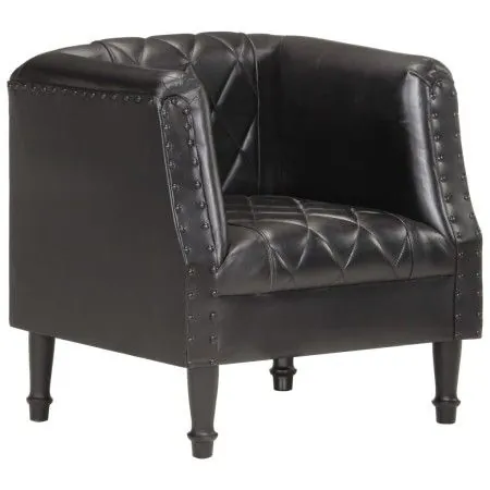 Sillón con diseño de cubo cuero de cabra auténtico negro de vidaXL, Sillones - Ref: Foro24-286617, Precio: 283,26 €, Descuent...