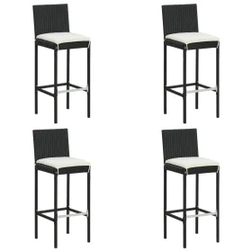 Taburetes altos de jardín cojines 4 uds ratán sintético negro de vidaXL, Sillas de jardín - Ref: Foro24-313437, Precio: 295,7...