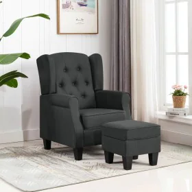 Sillón con taburete reposapiés tela gris oscuro de vidaXL, Sillones - Ref: Foro24-320152, Precio: 237,77 €, Descuento: %