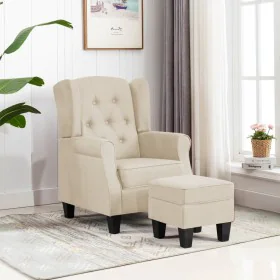 Sillón con taburete reposapiés de tela crema de vidaXL, Sillones - Ref: Foro24-320160, Precio: 253,25 €, Descuento: %