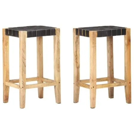 Kitchen stools 2 units genuine black leather 75 cm by vidaXL, Kitchen stools - Ref: Foro24-321835, Price: 117,87 €, Discount: %