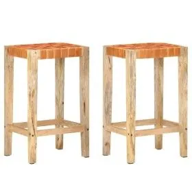 Taburetes de bar 2 piezas cuero auténtico marrón 75 cm de vidaXL, Taburetes de cocina - Ref: Foro24-321830, Precio: 129,09 €,...