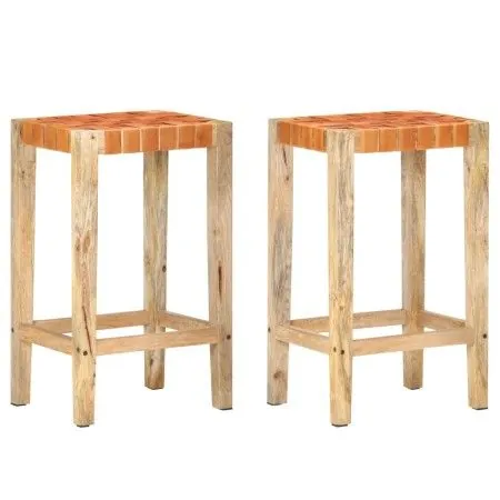 Taburetes de bar 2 piezas cuero auténtico marrón 75 cm de vidaXL, Taburetes de cocina - Ref: Foro24-321830, Precio: 129,09 €,...