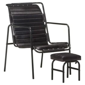 Silla de relax reposabrazos y reposapiés cuero auténtico negro de vidaXL, Sillones - Ref: Foro24-323729, Precio: 101,22 €, De...
