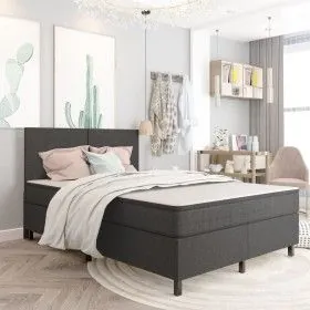 Box spring bed dark gray fabric 140x200 cm by vidaXL, Beds and slatted bases - Ref: Foro24-3054724, Price: 544,85 €, Discount: %
