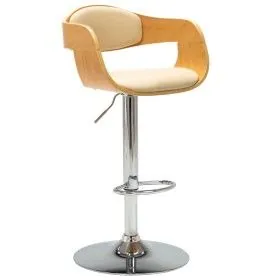 Taburete de cocina de madera curvada y cuero sintético crema de vidaXL, Taburetes de cocina - Ref: Foro24-283120, Precio: 135...
