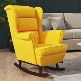 Silla mecedora patas de madera de caucho terciopelo amarillo de vidaXL, Mecedoras - Ref: Foro24-329370, Precio: 199,55 €, Des...