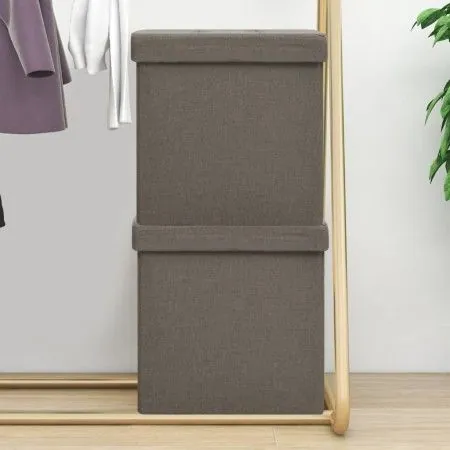 Folding storage stool 2 pcs taupe gray synthetic linen by vidaXL, Folding stools and chairs - Ref: Foro24-338778, Price: 38,5...