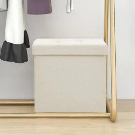 Taburete con almacenaje plegable lino sintético crema blanco de vidaXL, Taburetes y sillas plegables - Ref: Foro24-338764, Pr...