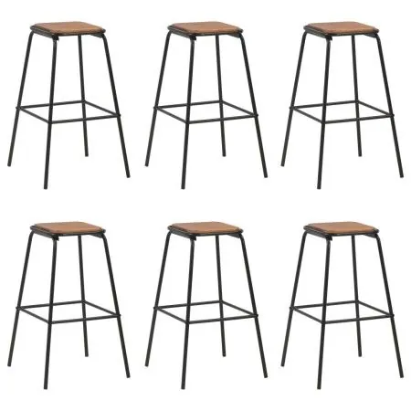 Taburetes de cocina 6 uds madera maciza de pino y acero negro de vidaXL, Taburetes de cocina - Ref: Foro24-3054557, Precio: 2...