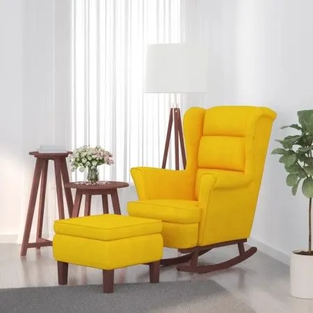 Sillón mecedora patas madera y taburete terciopelo amarillo de vidaXL, Mecedoras - Ref: Foro24-3121237, Precio: 254,52 €, Des...